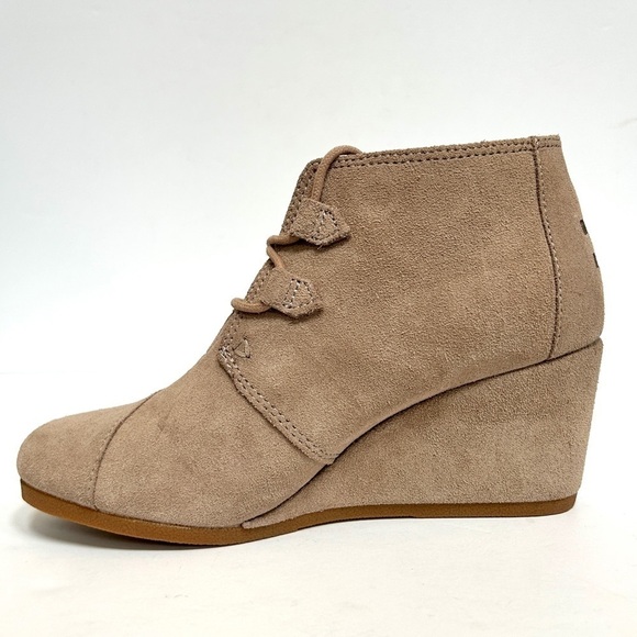 Toms Desert Wedge Lace Up Suede Ankle Boot Tan Brown Heel Shoe, Size 9 - Picture 5 of 16